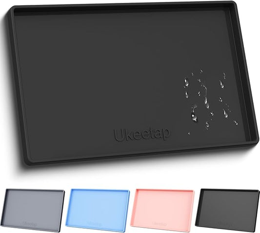 Extra Thick Silicone Mat Waterproof with Raised Edge 19” x 12”, BPA Free Non-Slip Dog & Cat Food Mat, Feeding Mat for Food and Water Bowls, Spill Proof Mat to Protect Floors, Black