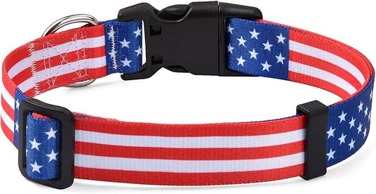 American Flag Dog Cat Collar - Patriotic, US Flag Pattern, Star & Stripes, Fourth of July Dog Collar, Adjustable for Small Medium Large Dogs & Cat(Classic US,XS)