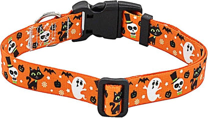 Halloween Dog Collar - Pumpkin Bat Ghost Pattern - Adjustable for Small Medium Large Dogs(Halloween,M)