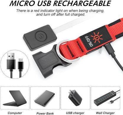 Illumifun LED Dog Collar, USB Rechargeable Light Up Dog Collars, Flashing Dog Collar Light for Your Dogs Walking at Night (Red, X-Large)