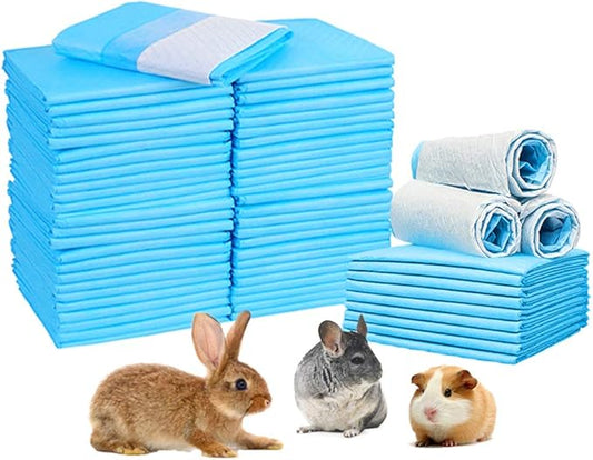 Amakunft Rabbit Pee Pads, Pet Toilet/ Potty Training Pads, Super Absorbent Guinea Pig Disposable Diaper for Hedgehog, Hamster, Chinchilla, Cat, Reptile and Other Small Animal (100pcs-18 x13, Blue)