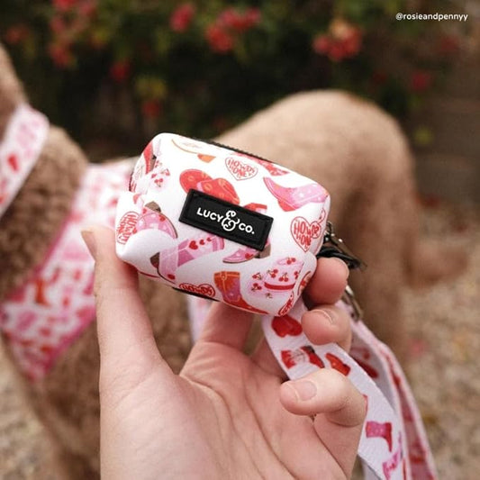 Lucy & Co. Dog Poop Bag Holder - Leak Proof Dispenser with Leash Attachment - Easy Refills - Hygienic Pet Poop Pickup - Pink Orange Western