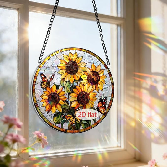 8 Inch Acrylic Window Hanging, Forget Me Not Flower Stained Glass Suncatcher, Window Decor, Plant Lover Gift for Women, Best Friend, Family, Colleague, Classmate (231)