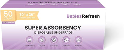 50 Count Super Absorbency XL 30” x 36" Disposable Underpads, Leakproof Quick Drying for Multi-use for Babies, Puppy Pads and Adults, Chucks, Disposable Diaper Changing Pad for Baby, Blue, Extra Large