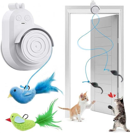 Interactive Cat Toys for Indoor Cats: Automatic Electric Flying Bird Feather & Mouse Wand, Rechargeable Electric Hanging Play Chase Exercise Moving Enrichment Toy for Bored Kittens and Adult Cats