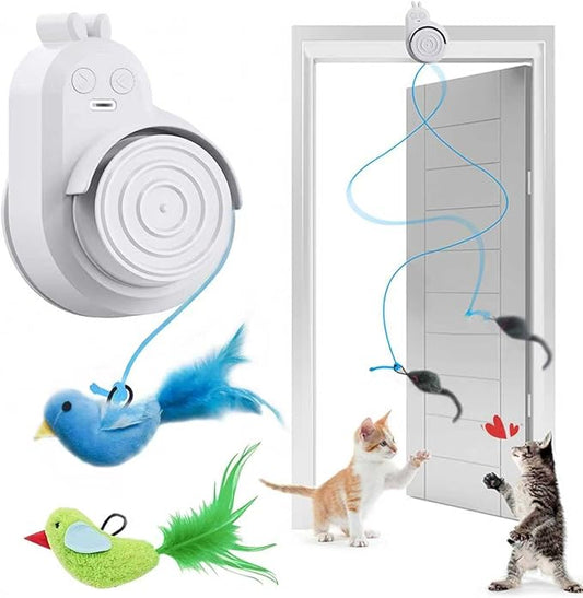Interactive Cat Toys for Indoor Cats: Automatic Electric Flying Bird Feather & Mouse Wand, Rechargeable Electric Hanging Play Chase Exercise Moving Enrichment Toy for Bored Kittens and Adult Cats