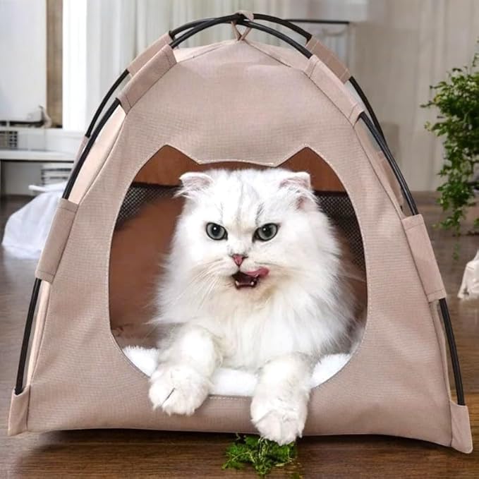 GLOBHARB Cat Tent, Cat Tent Bed, Tent for Cats, Cat Tent Bed for Indoor Cats, Tent for Cats Indoor, Mini Tent for Pets, Tiny Cat Tent, Cat House Tent, Tents for Cats, Mini Tent for Cats (Beige, M)