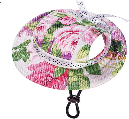 Round Brim Princess Hat Visor Hat Pet Dog Mesh Porous Sun Hat with Ear Holes for Small, Extra Small Dog Teddy, Pug, Chihuahua, Shih Tzu, Yorkshire Terriers, Papillon Flower S