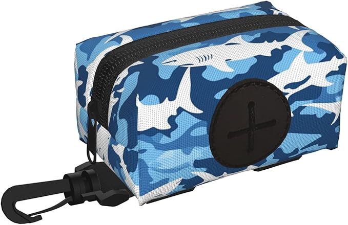 Dog Poop Bag Holder for Leashes - Lightweight Pet Waste Bags Dispenser Doggy Zippered Pouch for Puppy Walking Accessories(Shark Camo)