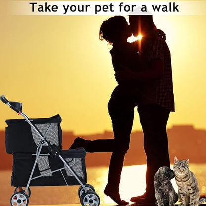 Double Dog Stroller Pet Stroller Cat Stroller for Small Medium Dogs Cats 2 Doggie Puppy or Two Kitty 4 Wheels Folding Travel Carrier Cage with Cup Holders 35LBS Capacity Pet Jogger Strolling Cart