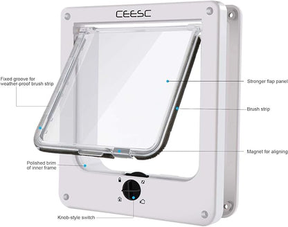 CEESC Extra Large Cat Door (Outer Size 11.6" x 9.8"), Rotary 4 Way Locking Cat Door for Interior Exterior Doors, Weatherproof Pet Door for Cat & Doggie with Circumference < 24.8",Upgraded Version