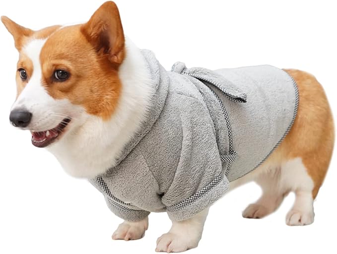 Dog Bathrobe, Microfiber Fast Drying Absorbent Hooded Bath Towel White for Puppy Small Medium Large Dog Cat (3XL, Gray)