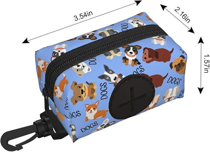 Dog Poop Bag Holder for Leashes - Lightweight Pet Waste Bags Dispenser Doggy Zippered Pouch for Puppy Walking Accessories(Cute Dog)