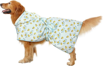 HDE Dog Bathrobe Super Absorbent Quick Drying Puppy Towel Wrap Coat Adjustable After Bath Robes with Hood for Dog Sizes S-XXL Rubber Duck Puddles L