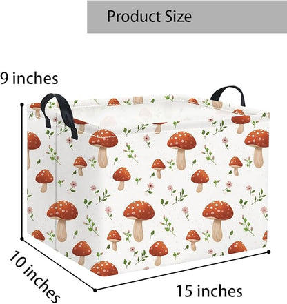 Rectangular Baby Kids Storage Basket for Home Kitchen Girls Cute Toy Storage Bin Organizer Shelf Book Room Decor(Mushroom)