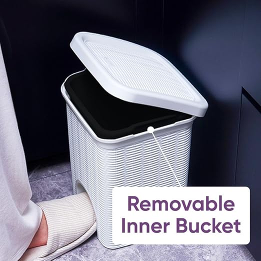 Superio 2-Pack Mini 6L Step Pedal Trash Can - Wicker Design, Hidden Mechanism, Durable Plastic, Ideal for Desktop, Countertop, Pet Waste/Dog Poop- White