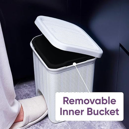 Superio Mini 6L Step Pedal Trash Can - Wicker Design, Hidden Mechanism, Durable Plastic, Ideal for Desktop, Countertop, Pet Waste/Dog Poop - White