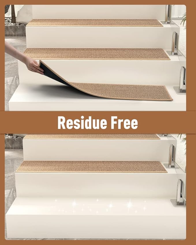 PADOOR Non Slip Stair-Treads,Rubber Backing Stair-Runners for Wooden Steps,15PCS Residue Free Carpet Stair Treads for Kids and Dogs 8"x30" Beige