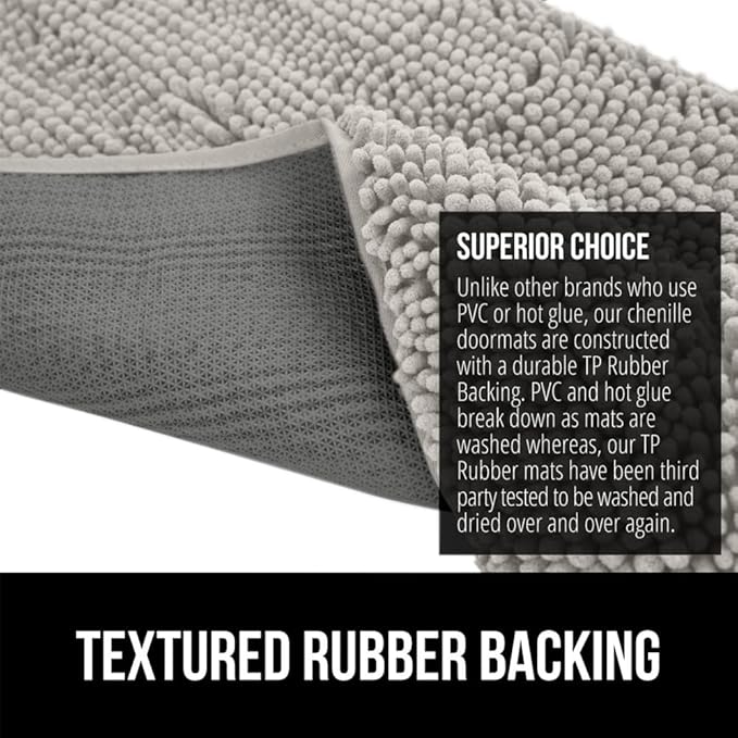 GORILLA GRIP SoakSTOPPER Dog Door Mat, 36x24 Machine Washable Rug Absorbent Doormat Captures Moisture Mud Dirt, Quick Dry Soft Chenille Entryway Rugs Indoor Entrance Mats for Dog Paws, Light Gray