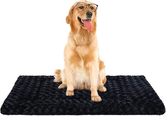 Washable Dog Bed Mat Soft Dog Crate Pad Fluffy Pet Kennel Beds Sleeping Mattress with Non-Slip Bottom for Large Jumbo Medium Small Dogs, 41 x 27 Inch, Black