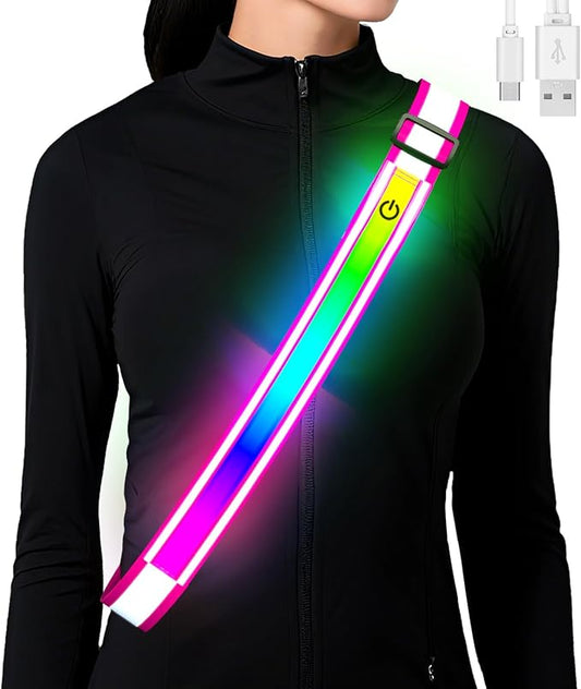 Reflective Sash Gear for Walking at Night,Flashing LED Reflective Belt Safety Lights for Walkers Night Dog Walking Biking Running,High Visibility Rechargeable With Wear 2 Ways for Men Women