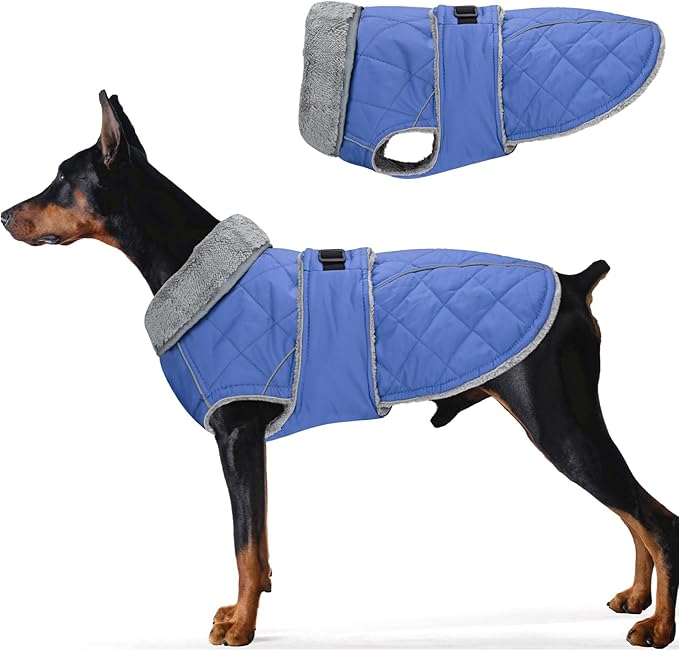 Dog Coat, Warm Dog Winter Coat for Medium Dogs, Waterproof Jacket with Adjustable Buckle & Velcro, Reflective Turtleneck Cold Weather Coats, Pet Fleece Vest Snow Jacket (Blue, XXXL)