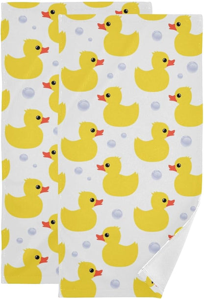 2 Pack Yellow Ducks Hand Towels for Bathroom,Soft Absorbent Summer Cute Animal Ducky Kitchen Towels,Decorative Duck Themed Gift Yellow White Bathroom Towels for Face,Shower,Guest,Gym 14"x28"
