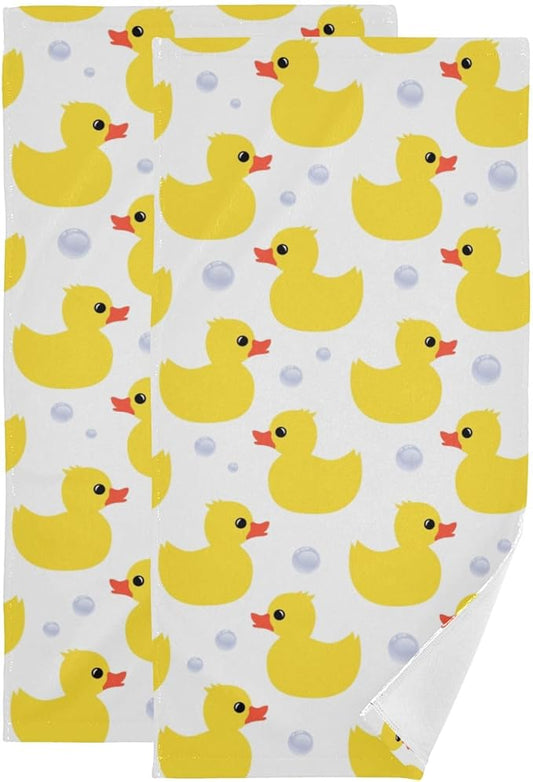 2 Pack Yellow Ducks Hand Towels for Bathroom,Soft Absorbent Summer Cute Animal Ducky Kitchen Towels,Decorative Duck Themed Gift Yellow White Bathroom Towels for Face,Shower,Guest,Gym 14"x28"