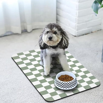 Dog Food Mats for Floors Waterproof, Pet Water Bowl Mats Pet Feeding Absorbent Placemats Plaid 12 * 20 inch