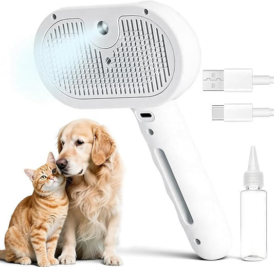 Upgraded Rechargeable Silicone pet Hair Removal Tool, 3-in-1 Automatic Cleaning steam Brush, Suitable for Grooming, Hair Removal, and Massage, Suitable for Cats and Dogs.
