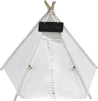 Pet Teepee Tent for Small Dogs or Cats, Protable Puppy Sweet Bed, Dog/Cat House with Thick Washable Cushion(Striped,28in)