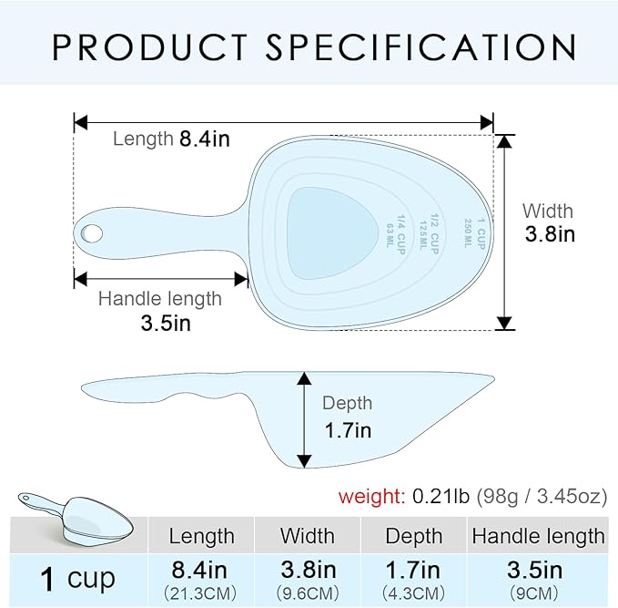 1-Cup Melamine Pet Food Scoop — Precise Feeding & Weight-Management Measuring Scoop for Dogs & Cats, BPA-Free, Durable, Dishwasher-Safe (Baby Blue)