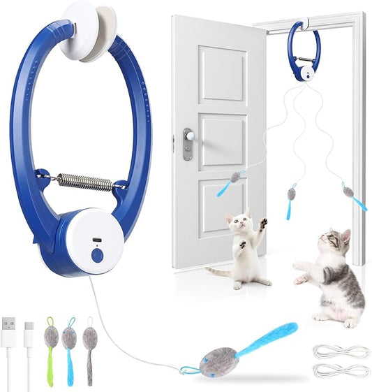 Wortade Interactive Cat Toys for Indoor Cats, Automatic Electric Flying Bird Feather Wand Toy, Rechargeable Electric Exercise Feather Toy for Bored Kittens and Adult Cats, Dark Blue
