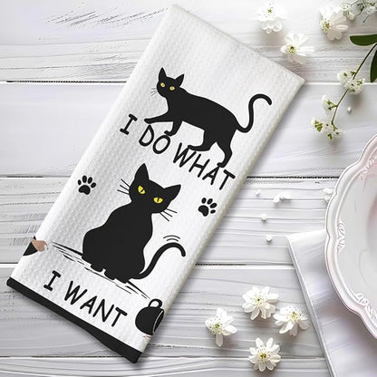 Rebellious Cat Kitchen Towels - Quick-Dry 'Unapologetic Independence' Decorative Kitchen Hand Towels Featuring Mischievous Feline Antics Art, Decorative Dish Towel for Cat Ladies & Unbothered Pet Moms
