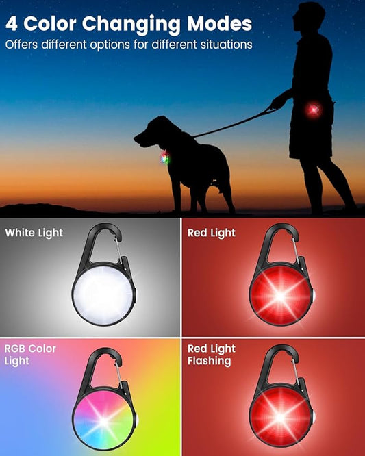 2 Pack Dog Collar Light, 4 Modes Clip On Dog Lights for Night Walking, Glow in The Dark LED Pet Collar Charm, Rechargeable Pet Camping Essentials for Nighttime Running, Cycling, Hiking(Black)