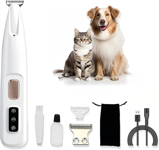 Dog Paw Trimmer with LED Light, Ultra-Quiet Pet Hair Clippers for Small Areas, Cordless Dog Grooming Kit for Paws, Eyes, Ears & Rump, Low Noise Rechargeable Shaver for Anxious Dogs & Cats