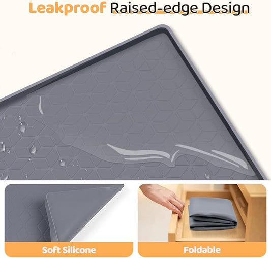 Dog Food Mat, Extra Large 34" x 22" Silicone Pet Feeding Mat with Raised Edge Pet Placemat for Small, Medium, and Large Pets Non-Slip, Easy to Clean (Dark Grey)