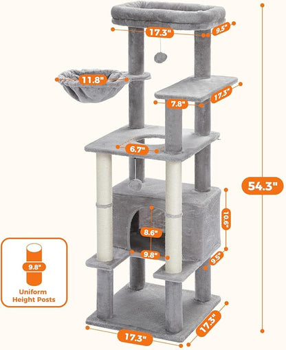 PEQULTI 54" Cat Tree for Indoor Cats, Multi-Level Cat Tower with Cozy Cat Condo Clearance Prime, Grey
