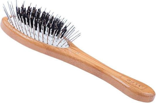Bass Brushes | The Hybrid Groomer | Shine & Condition Pet Brush | Patented & Award Winning Pet Brush | Natural Bristle + Alloy Pin | Pure Bamboo Handle | Small Oval | Dark Finish | Model A13-DB
