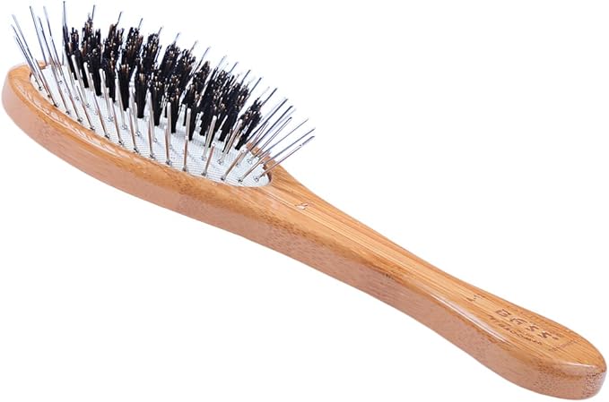 Bass Brushes | The Hybrid Groomer | Shine & Condition Pet Brush | Patented & Award Winning Pet Brush | Natural Bristle + Alloy Pin | Pure Bamboo Handle | Small Oval | Dark Finish | Model A13-DB