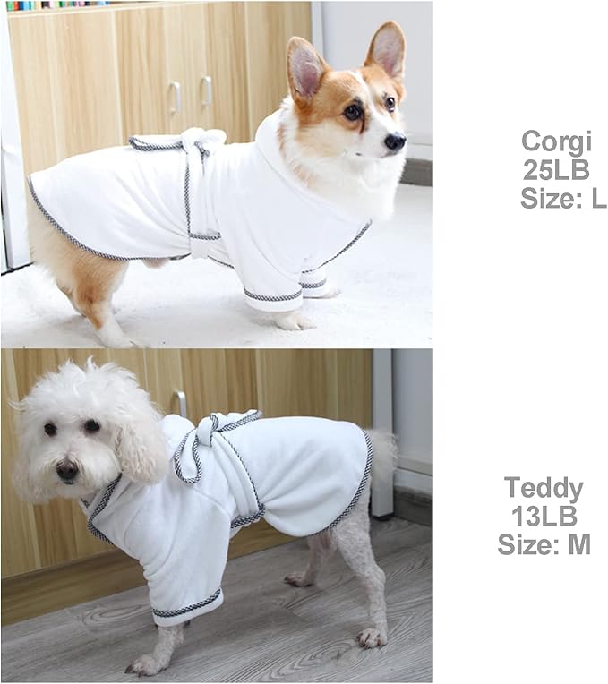 Dog Bathrobe, Microfiber Fast Drying Absorbent Hooded Bath Towel White for Puppy Small Medium Large Dog Cat (XL, White)