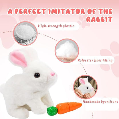 Easter Bunny Toy, Rabbit Interactive Hopping Electronic Pet Plush Bunny Toy with Sounds and Movements Animated Walking Wiggle Ears Twitch Nose (Brown+White)