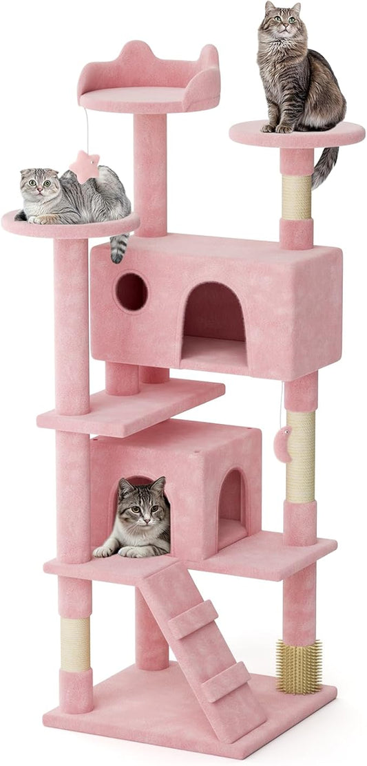 Magshion Cat Tree 70" Cats Tower for Indoor Cats, Multi-Level Cat Condo with Scratching Post, Top Perch, Sisal Board and Dangling Ball, Cat Stand Jumping Platform Kittens Pet Play House (Pink)