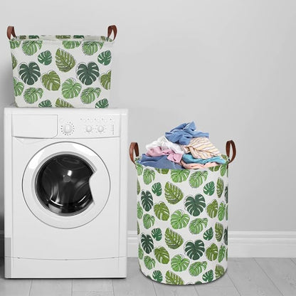 Rectangular Green Storage Basket, Waterproof Safari Nursery Box with Handles for Bedroom, Jungle Theme Gifts Basket, Momstera Decor(Leaf)