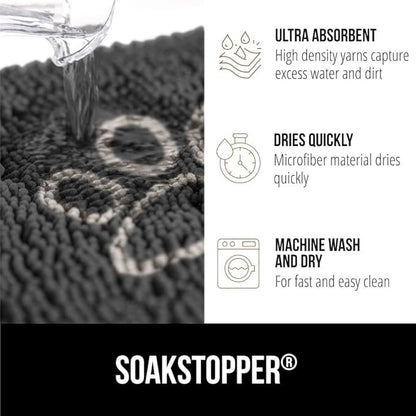 GORILLA GRIP SoakSTOPPER Dog Door Mat, 48x30 Machine Washable Rug Absorbent Doormat Captures Moisture Mud Dirt, Quick Dry Soft Chenille Entryway Rugs Indoor Entrance Mats for Dog Paws, Charcoal