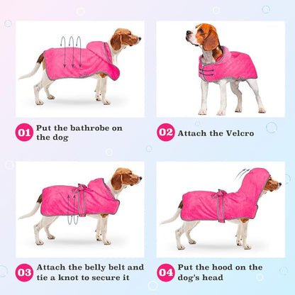 Dog Bathrobe Towel - Soft Dog Drying Coat with Hood, Super Absorbent Doggy Bath Robe Pet Grooming Fast Drying Doggie Towel Robe (Rose red, XX-Large)