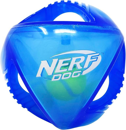 Nerf Dog 5.5in Translucent TPR Rumble Ball with Tri-Twist Handles -Blue