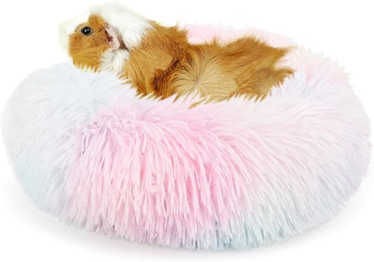 Guinea Pig Bed for Cage Plush Calming Hideout, Warm Rabbit Bed for Hamsters Hedgehogs Ferrets Dwarf Rabbits and Other Small Animals 11.8 inch Rainbow