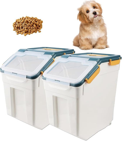AnRui Rice Storage Container 50LB, Airtight Flour Storage Containers, Plastic Cereal Grain Dispenser Organizer Pet Food Storage Bin with Lid, Measuring Cup, Scoop, Blue, 2Pcs,Total Capacity:100LB