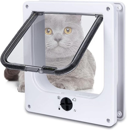 Upgraded Version - Cat Doors Flapp (for Cat up to 23.6lb), Magnetic Pet Door with 4 Way Locking for Interior Exterior Doors, Weatherproof Gate, Easy Installation
